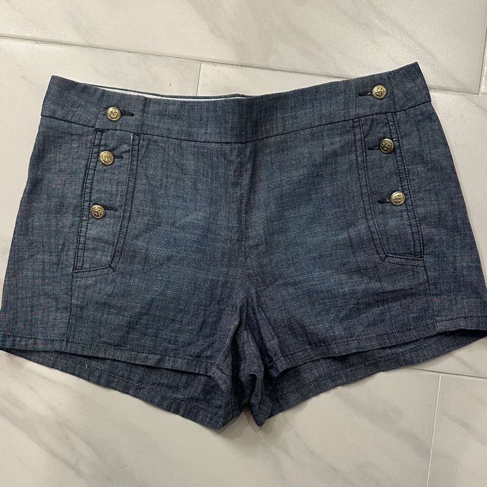 J. Crew High Waist Denim Shorts with Button Detail